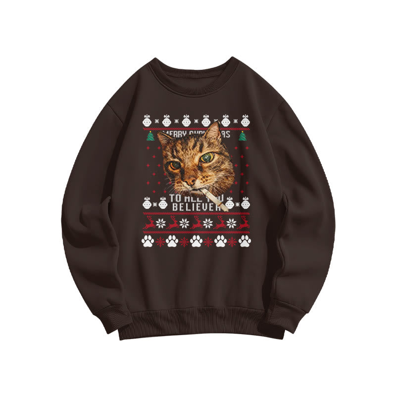 A Domineering Smoking Cat Christmas Print Sweatshirt