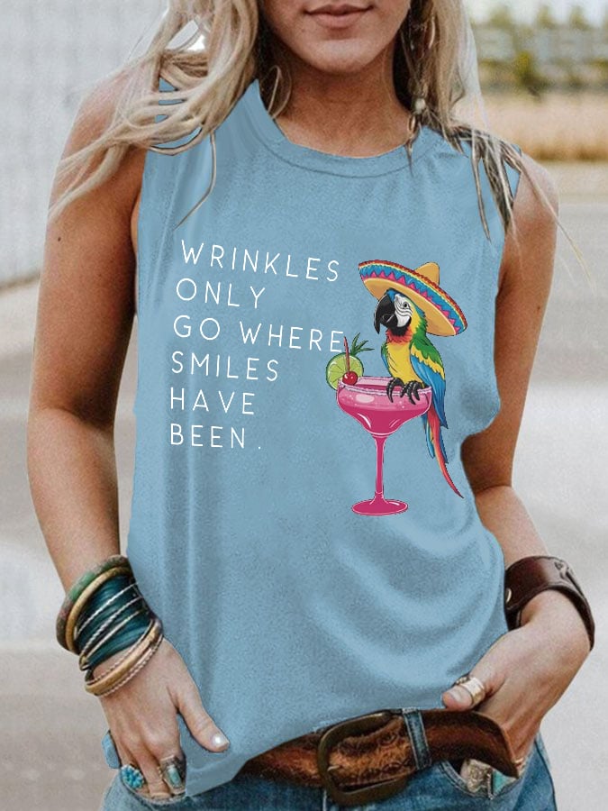 Retro Wrinkles Only Go Where Smiles Have Been Print Tank Top