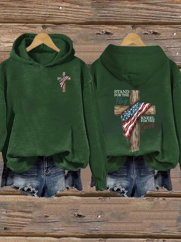 Women's   Stand For The Flag Kneel For The Cross Printed Casual  Hoodie