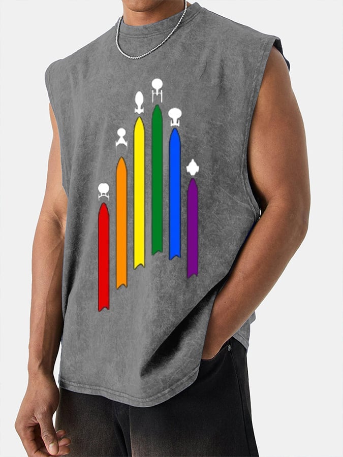 Men's Gay Print Casual Crew Neck Tank Top