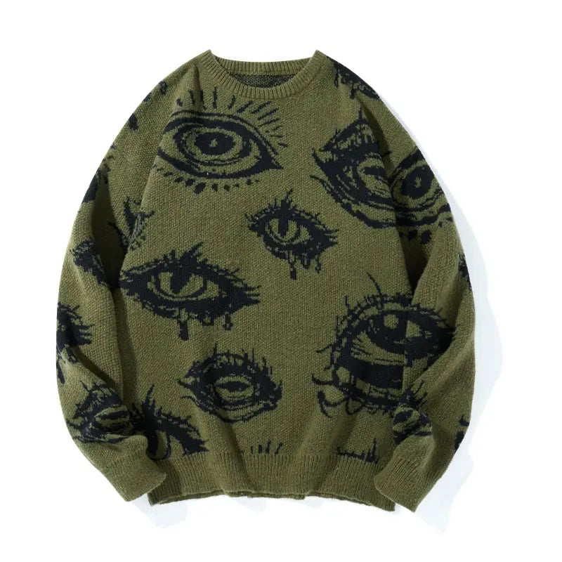 Unisex Simple Detailed Full-Length Graphic Knit Pullover Oversized Sweater