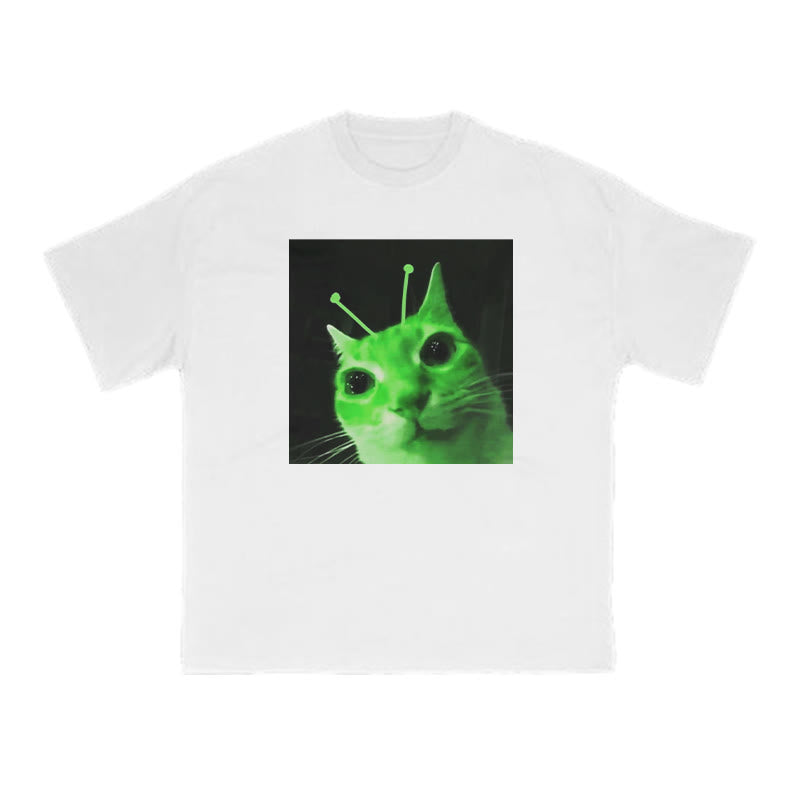 Unisex Alien Cat Halloween Print T-shirt
