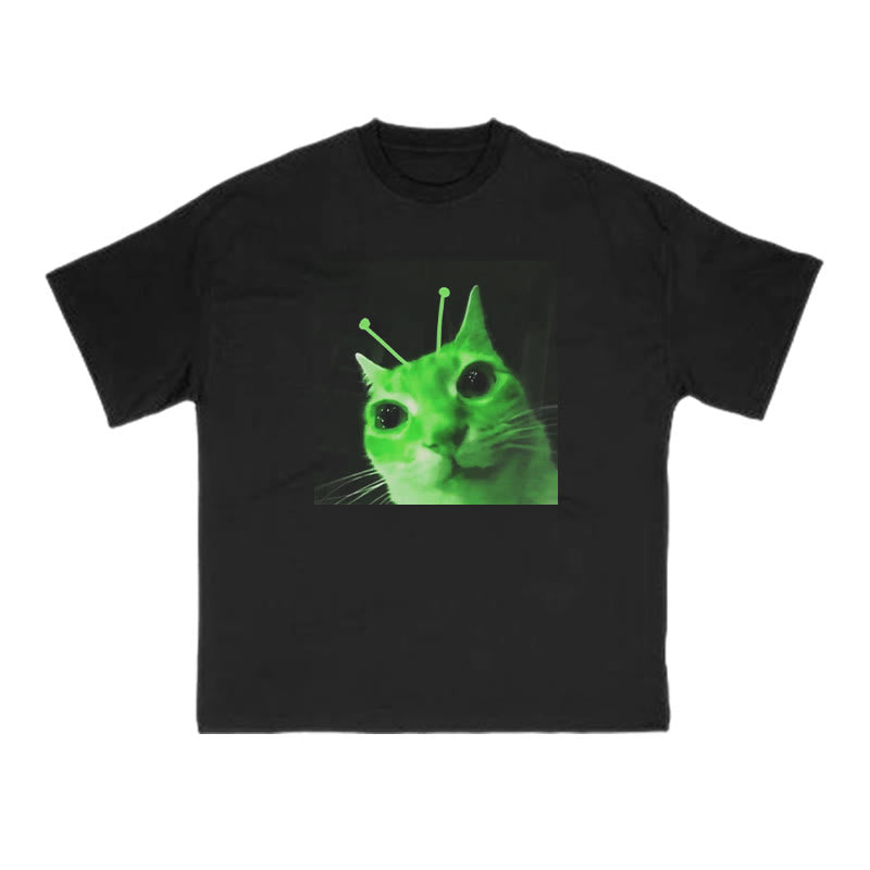 Unisex Alien Cat Halloween Print T-shirt