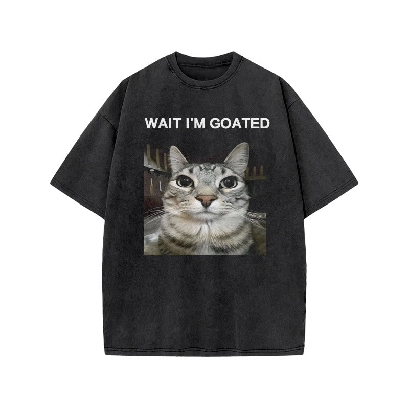 Unisex Wait I'm Goated Meme Print Acid Washed T-shirt