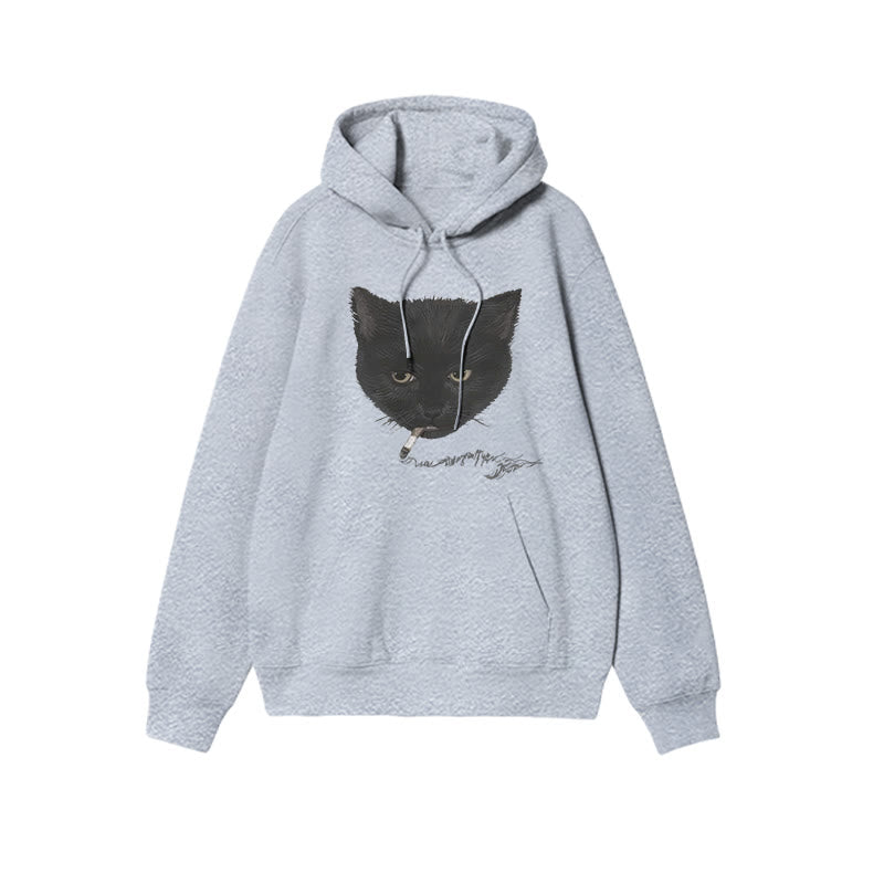 Unisex Smocking Cat Print Hoodie