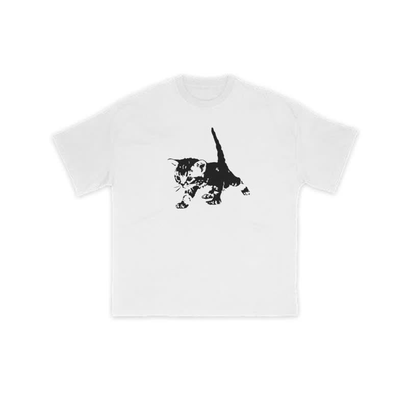 Unisex 100% Cotton Cute Cat Art Print T-shirt