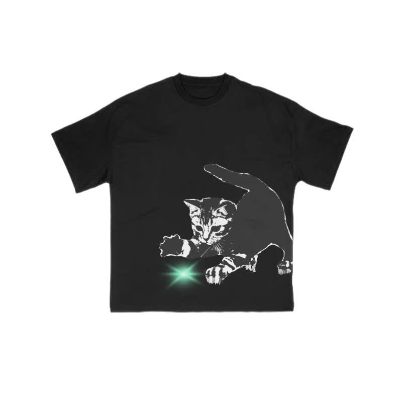 Unisex Playing Cat Art Print T-shirt