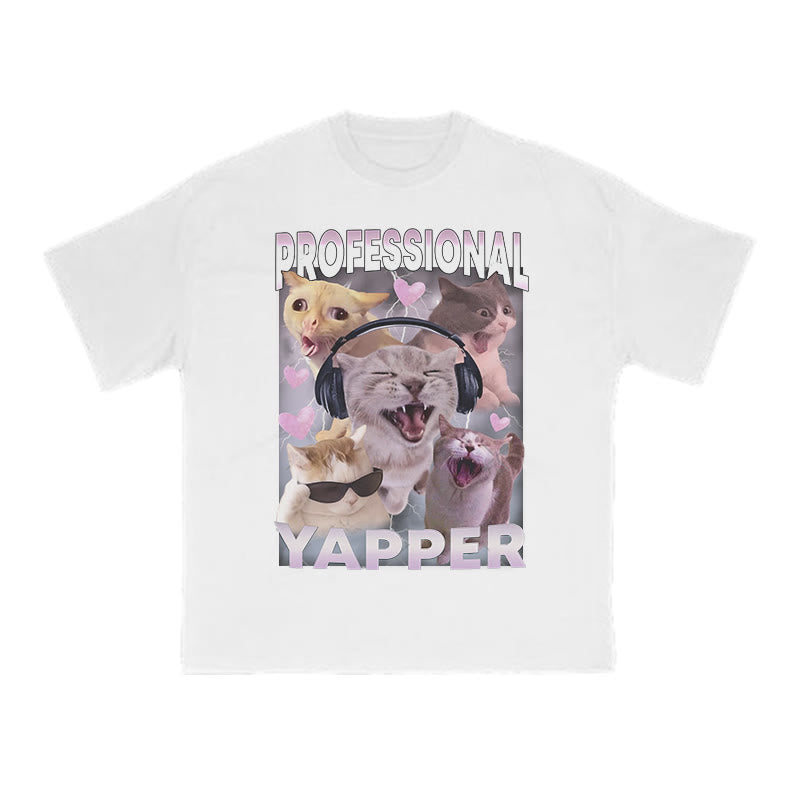 Unisex Professional Yapper Cat Print T-shirt