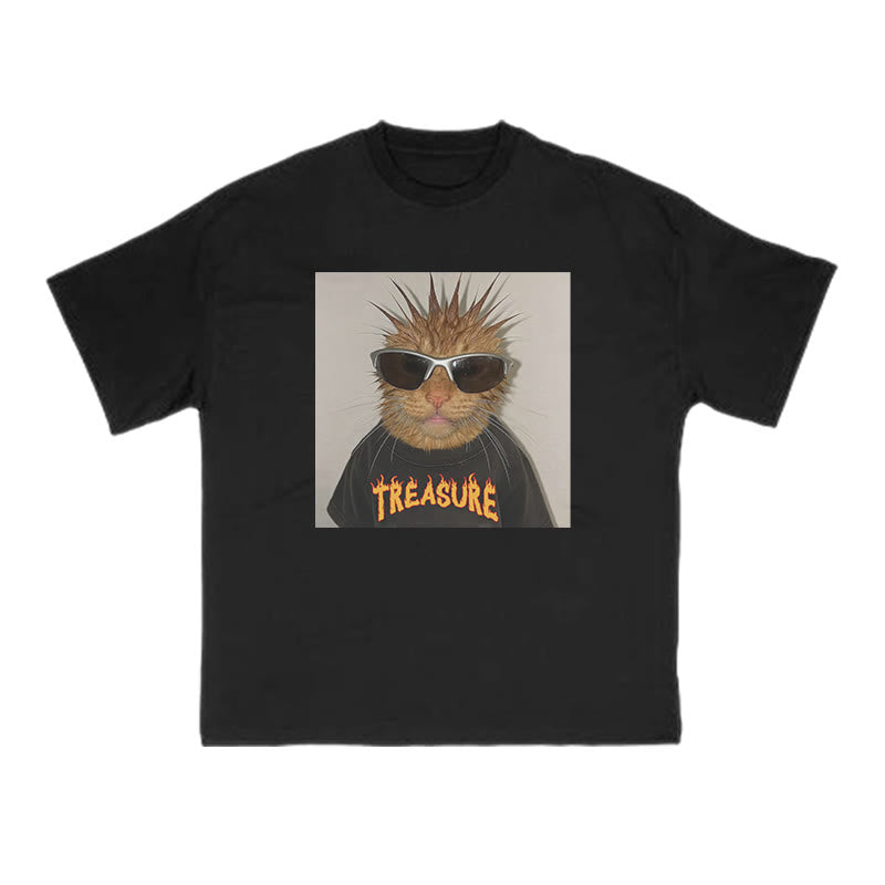 Unisex Punk Cat Creative Print T-shirt