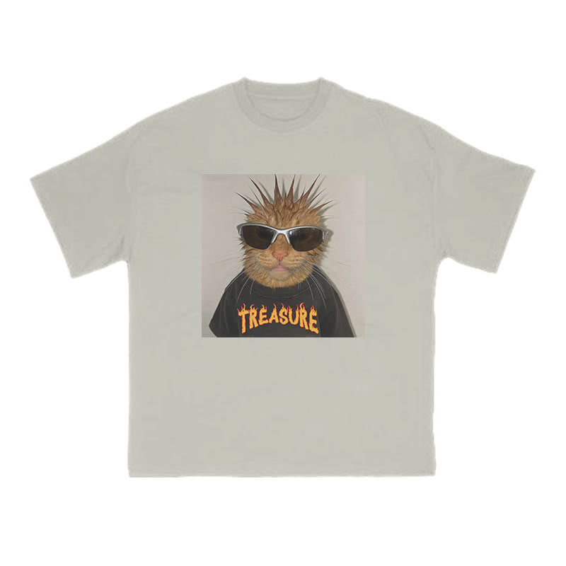 Unisex Punk Cat Creative Print T-shirt