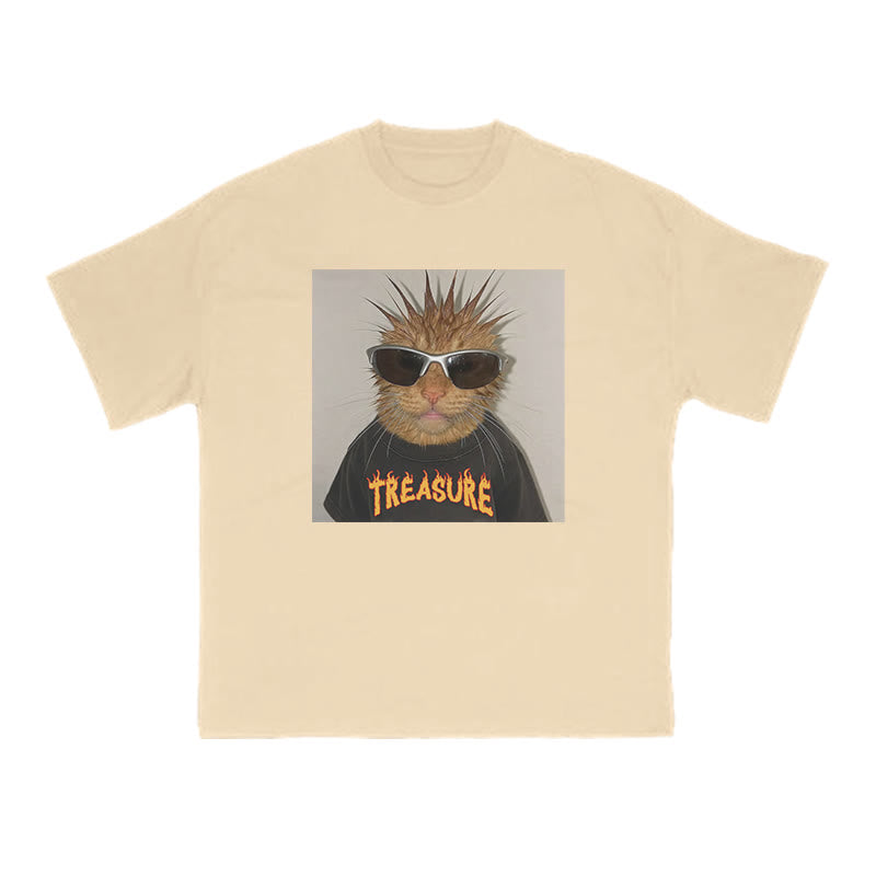 Unisex Punk Cat Creative Print T-shirt