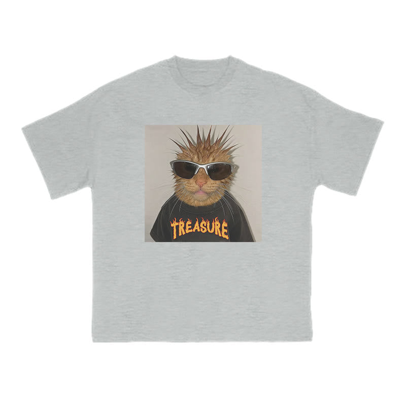 Unisex Punk Cat Creative Print T-shirt