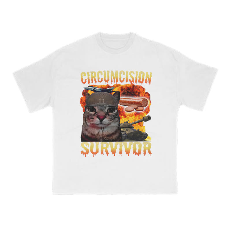 Unisex Circumcision Survivor Meme Cat Print T-shirt