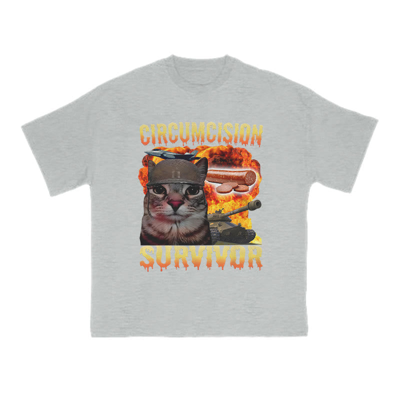 Unisex Circumcision Survivor Meme Cat Print T-shirt
