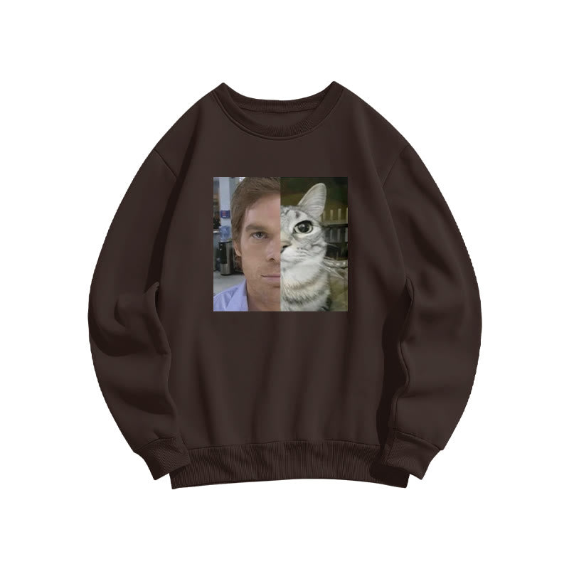 Unisex Patchwork Cat Print Sweatshirt