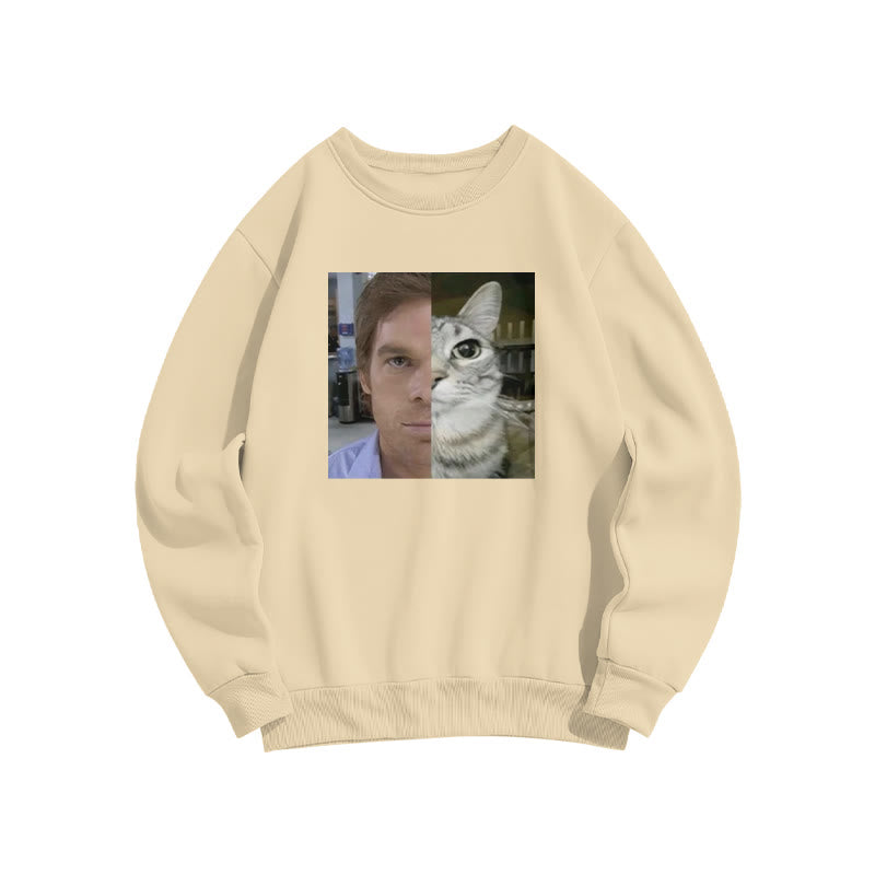 Unisex Patchwork Cat Print Sweatshirt