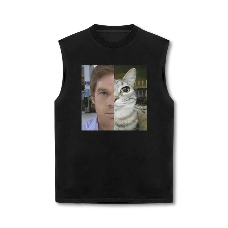 Unisex Patchwork Cat Print Tank Top