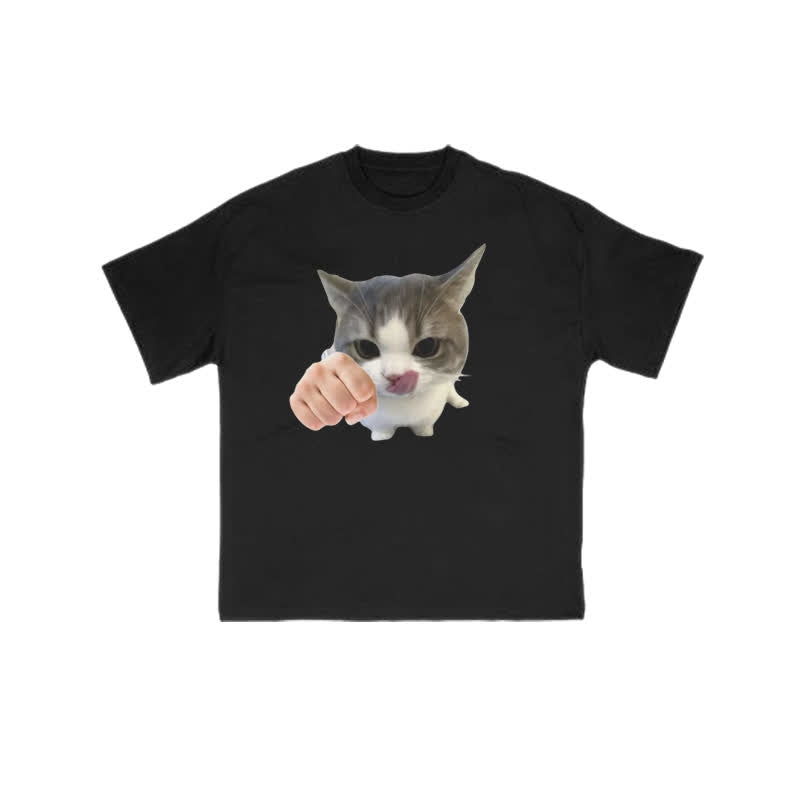 Unisex Kung Fu Cat Print T-shirt