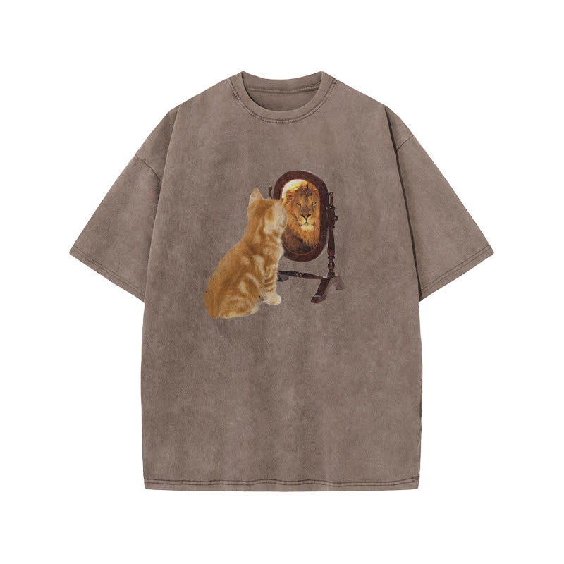 Unisex  Know Yourself Fun Cat Pattern Print Acid Washed T-shirt