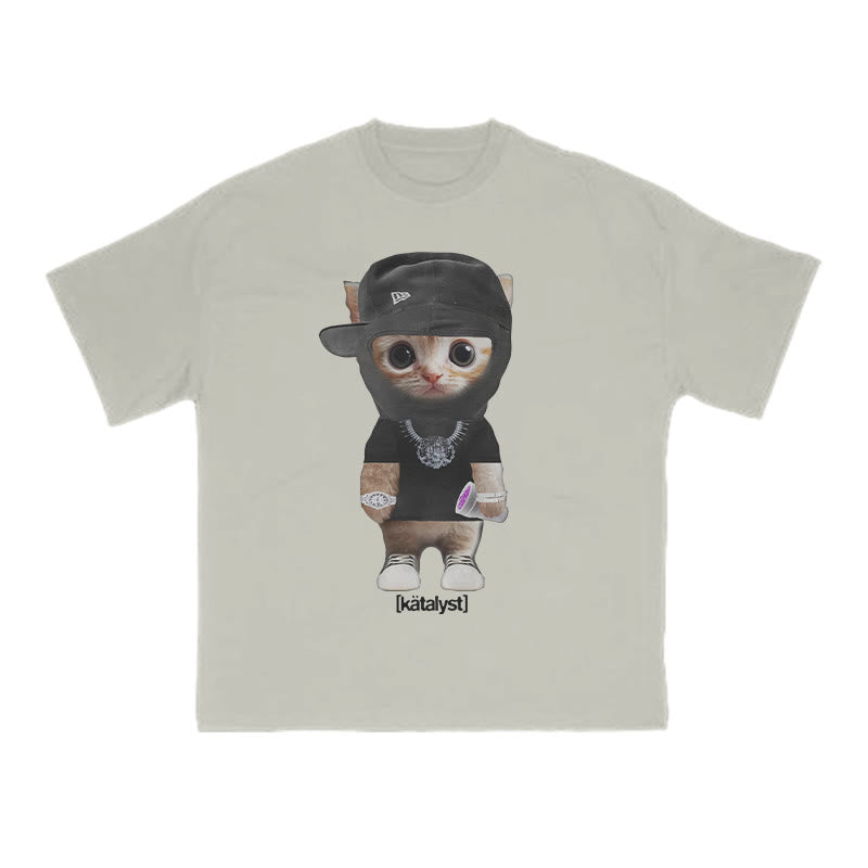 Unisex Street Style Cat Print T-shirt