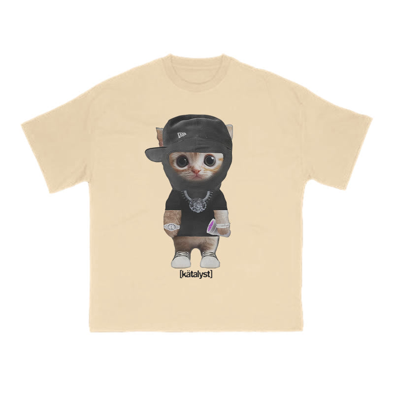 Unisex Street Style Cat Print T-shirt