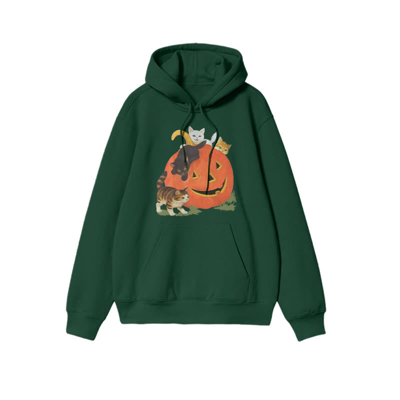 Unisex Cats Playing On Pumpkins Halloween Print Hoodie