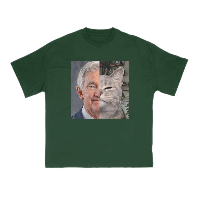 Unisex Cute Cat Patchwork Print T-shirt