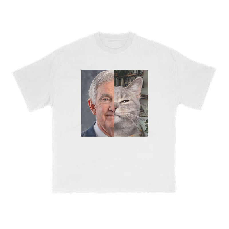 Unisex Cute Cat Patchwork Print T-shirt