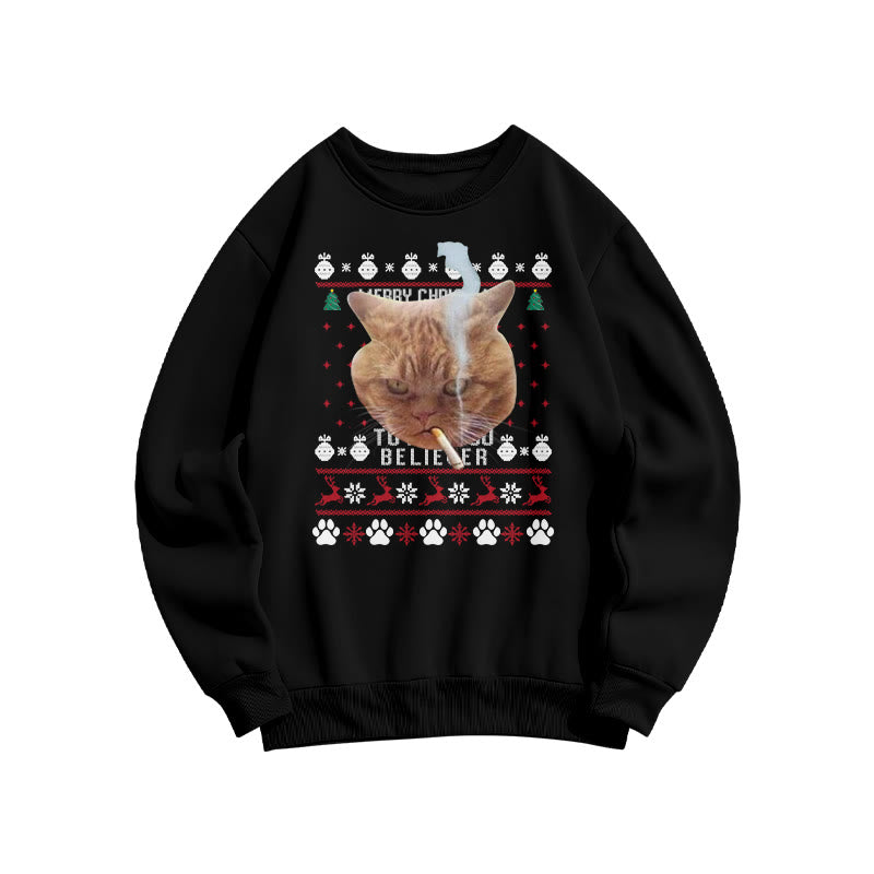 A Cool Smoking Cat Christmas Print Sweatshirt