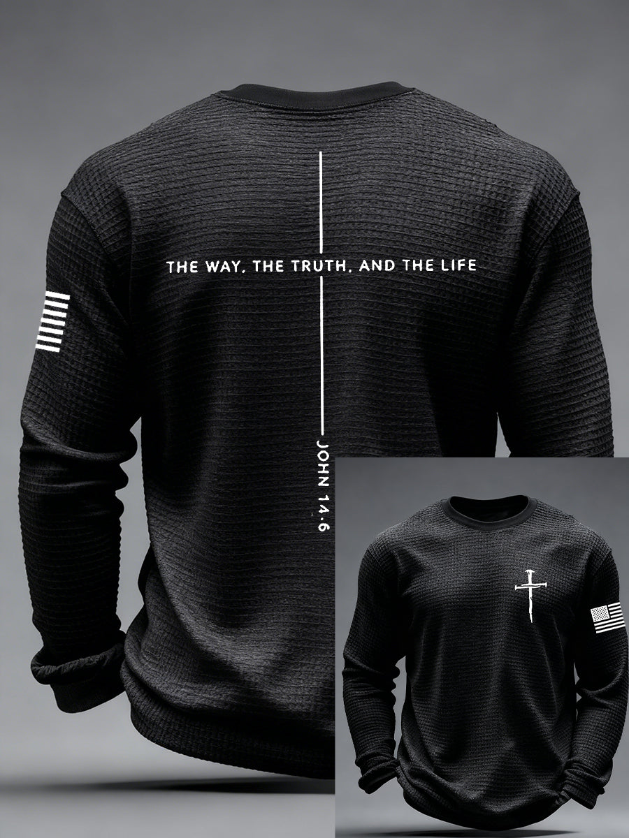 Men's Jesus The Way The Truth The Life Cross  Waffle Long Sleeve T-Shirt
