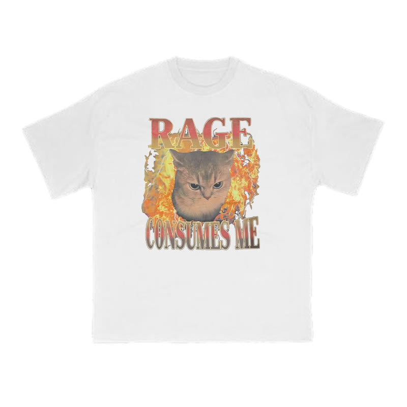 Rage Consumes Me Meme Cat Print T-shirt