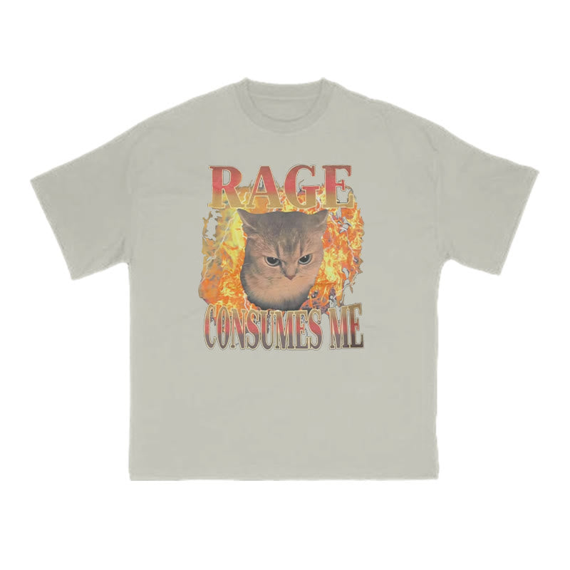 Rage Consumes Me Meme Cat Print T-shirt