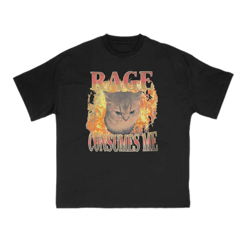 Rage Consumes Me Meme Cat Print T-shirt
