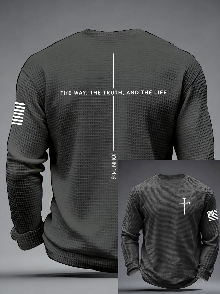 Men's Jesus The Way The Truth The Life Cross  Waffle Long Sleeve T-Shirt