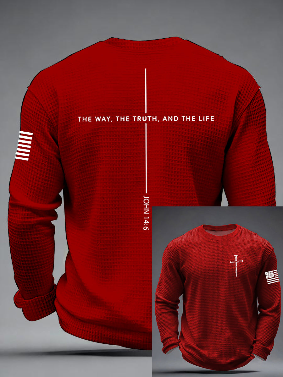 Men's Jesus The Way The Truth The Life Cross  Waffle Long Sleeve T-Shirt