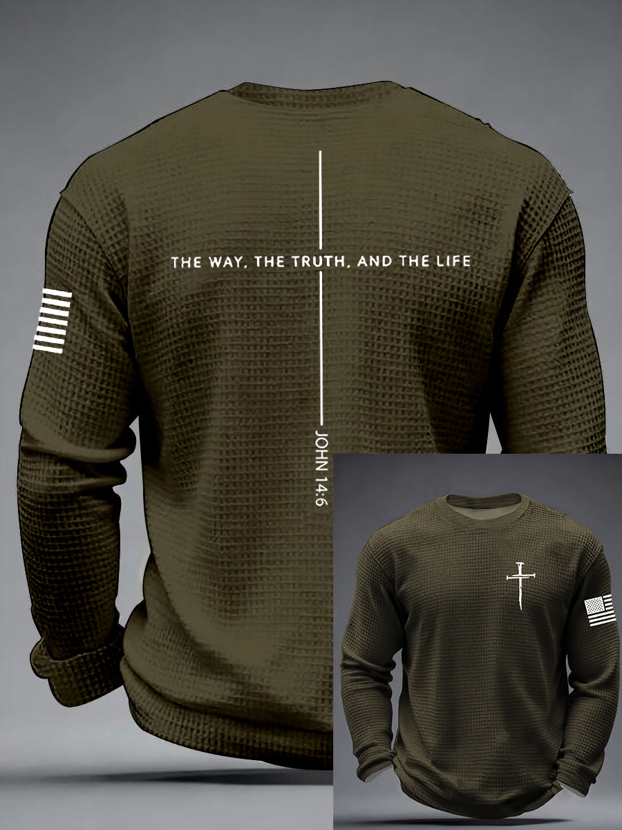 Men's Jesus The Way The Truth The Life Cross  Waffle Long Sleeve T-Shirt