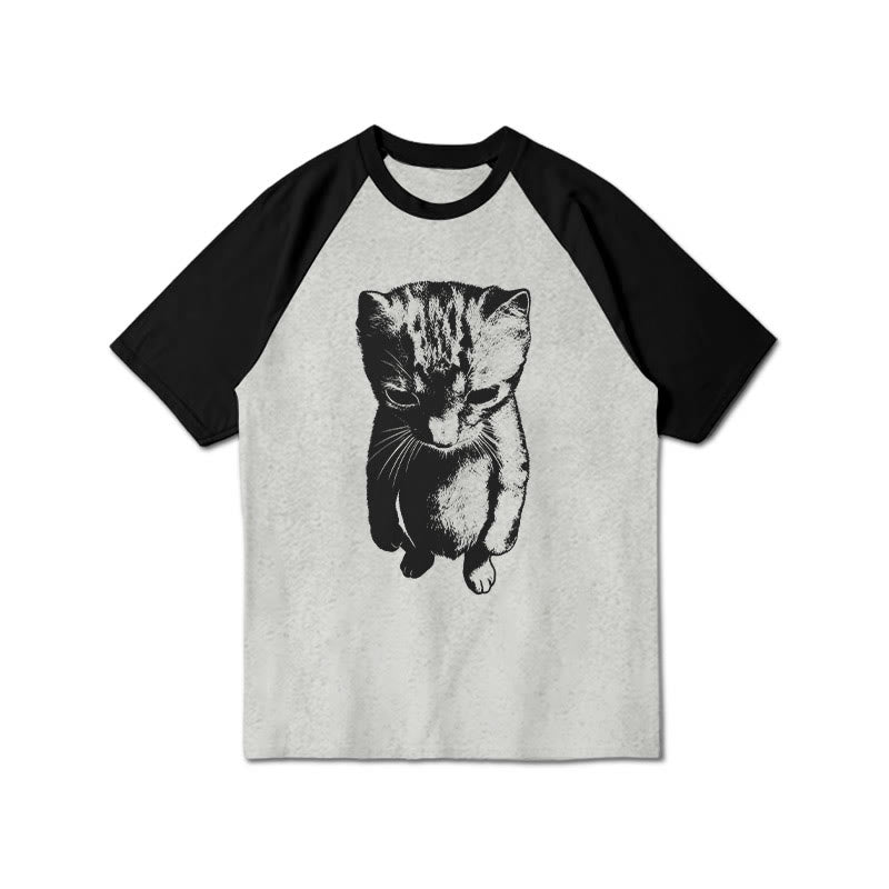Funny Cat Meme Print Raglan Sleeve T-shirt