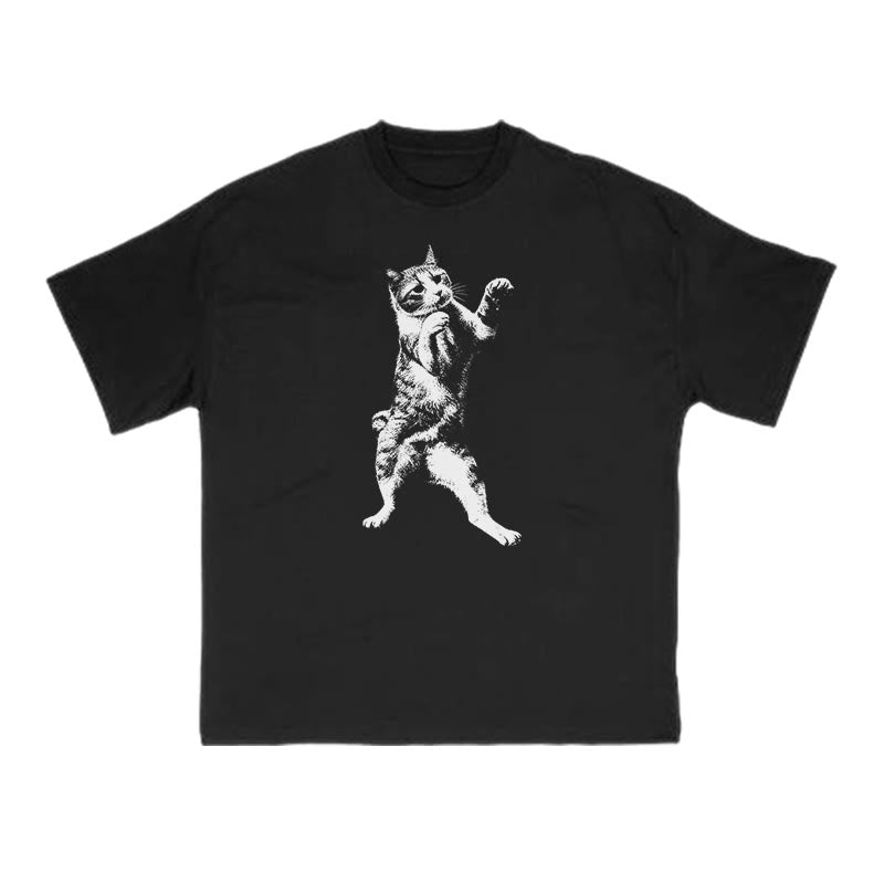 Funny Fighting Cat Print T-shirt