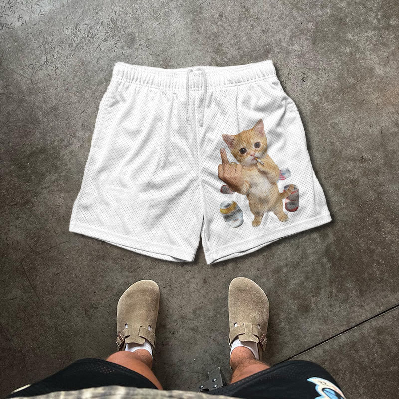 Dope Ass Cat Print Mesh Shorts