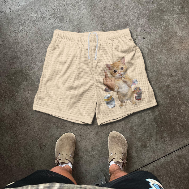 Dope Ass Cat Print Mesh Shorts