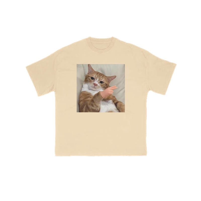 Unisex "Scissor Hand Gesture" Fun Cat Pattern Print T-shirt