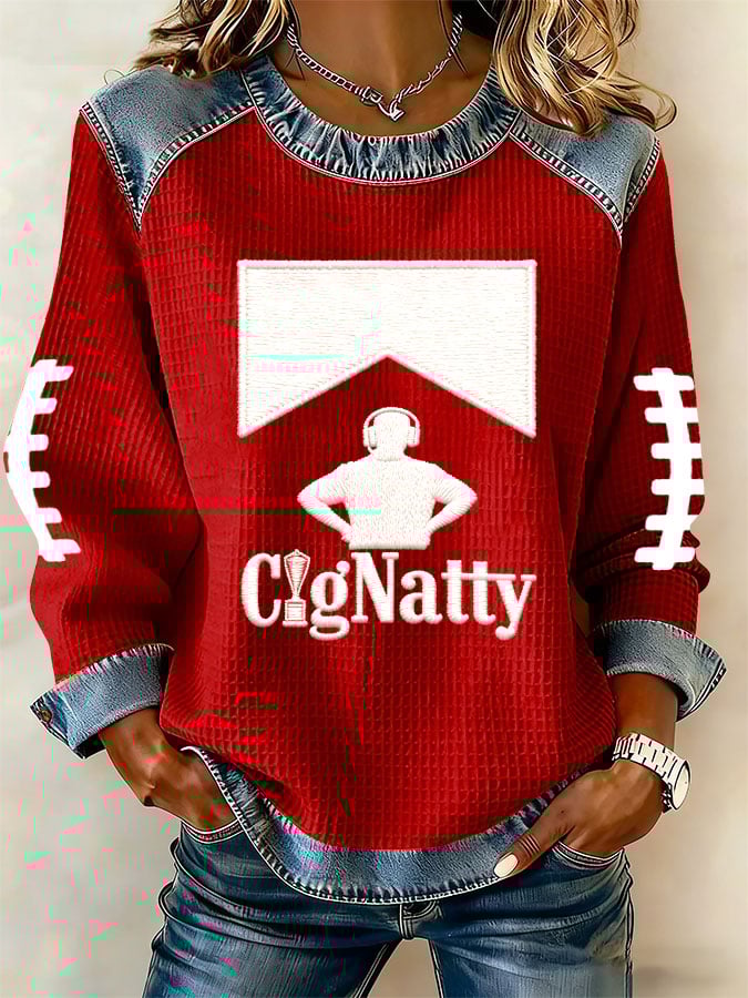 Women's rugby print long-sleeved sweatshirt