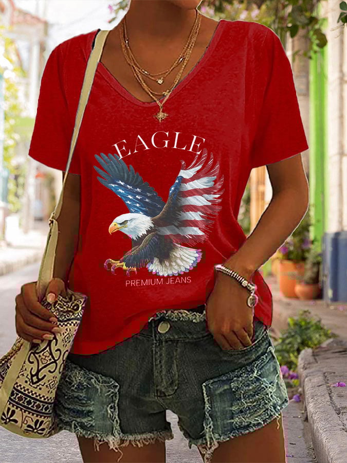 V-Neck Retro Premium Jeans Print T-Shirt