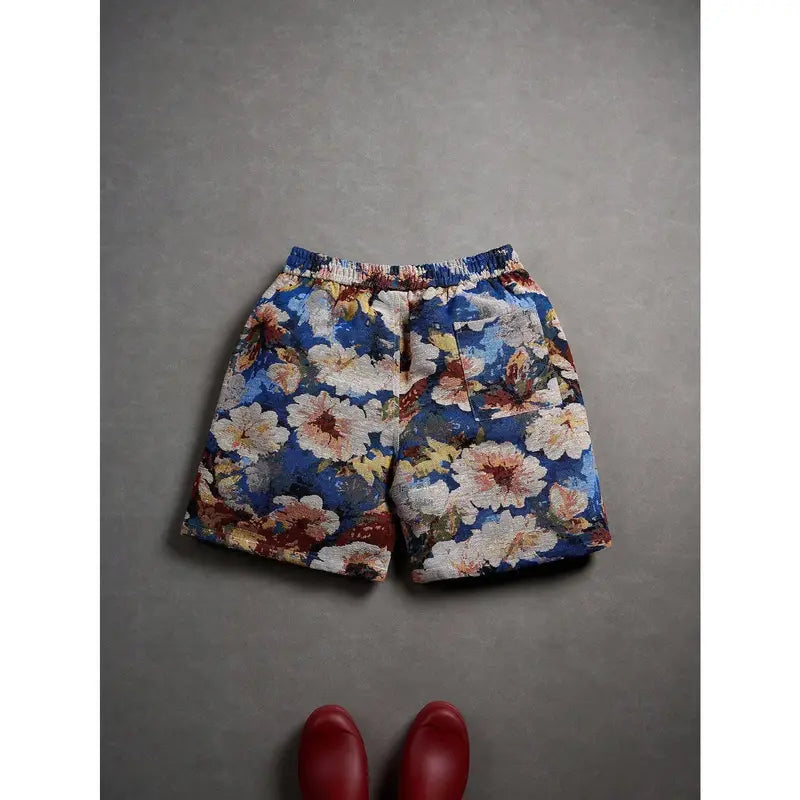 Unisex Retro Floral Jacquard Shorts