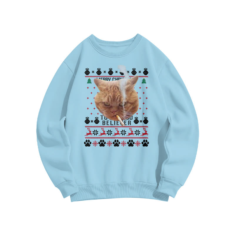 A Cool Smoking Cat Christmas Print Sweatshirt