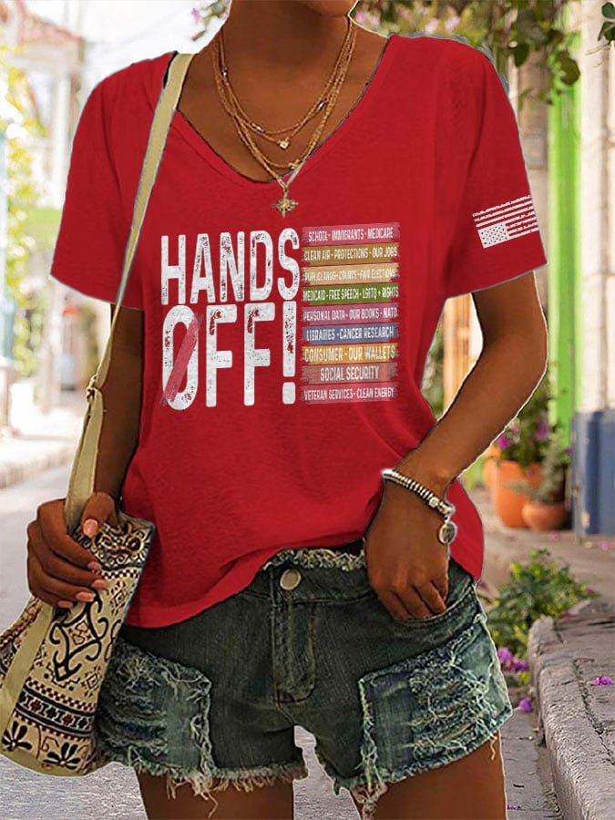 Women's Retro Hands Off Protest Print T-Shirt