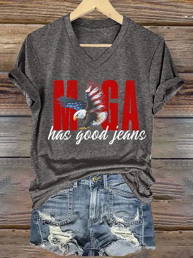 V-Neck Retro Has Good Jeans Print T-Shirt