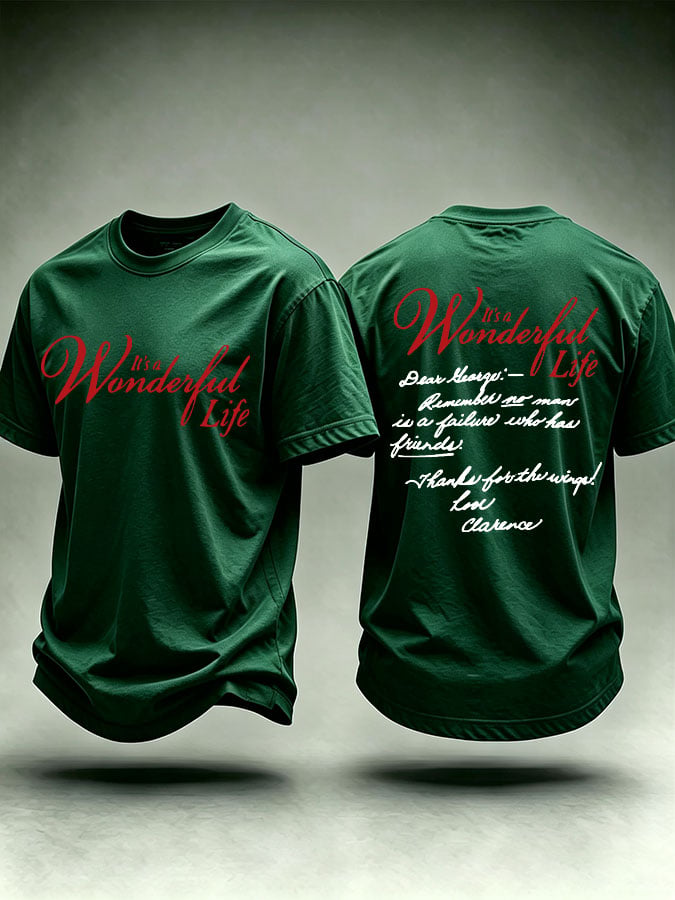 Men's It's A Wonderful Life Christmas Print Round Neck T-shirt