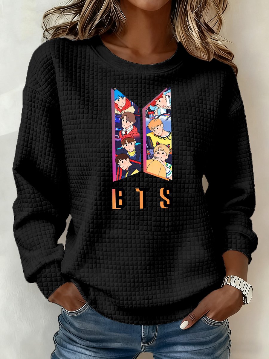 Women's K-pop Printed Long-Sleeve Sweatshirt