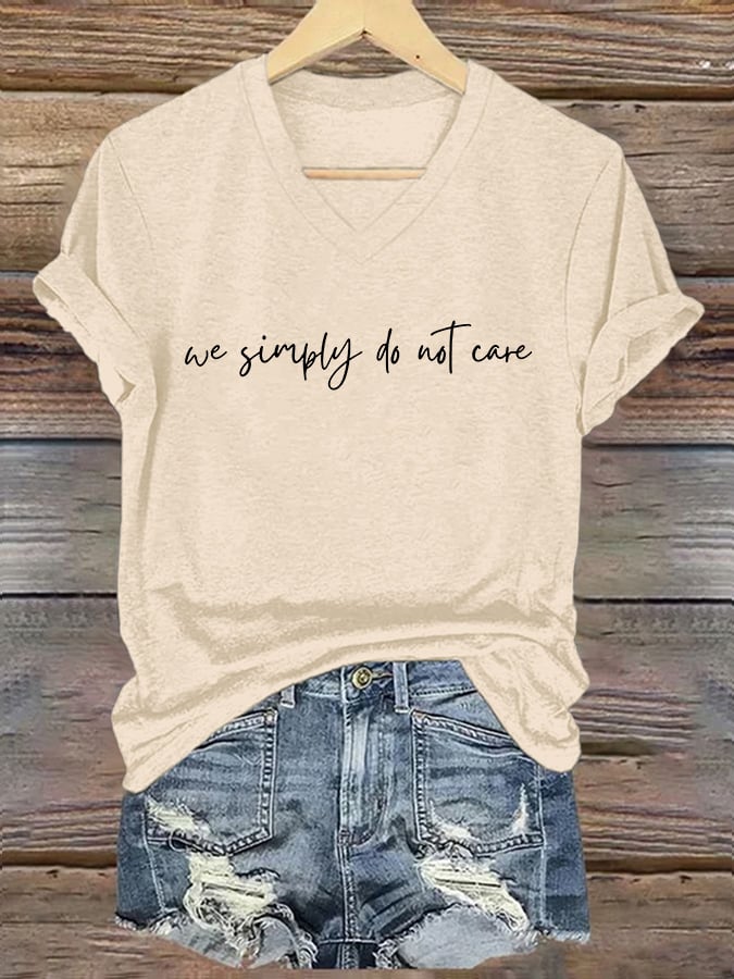 V-Neck Retro Funny We Simply Do Not Care Menopause Perimenopause Print T-Shirt